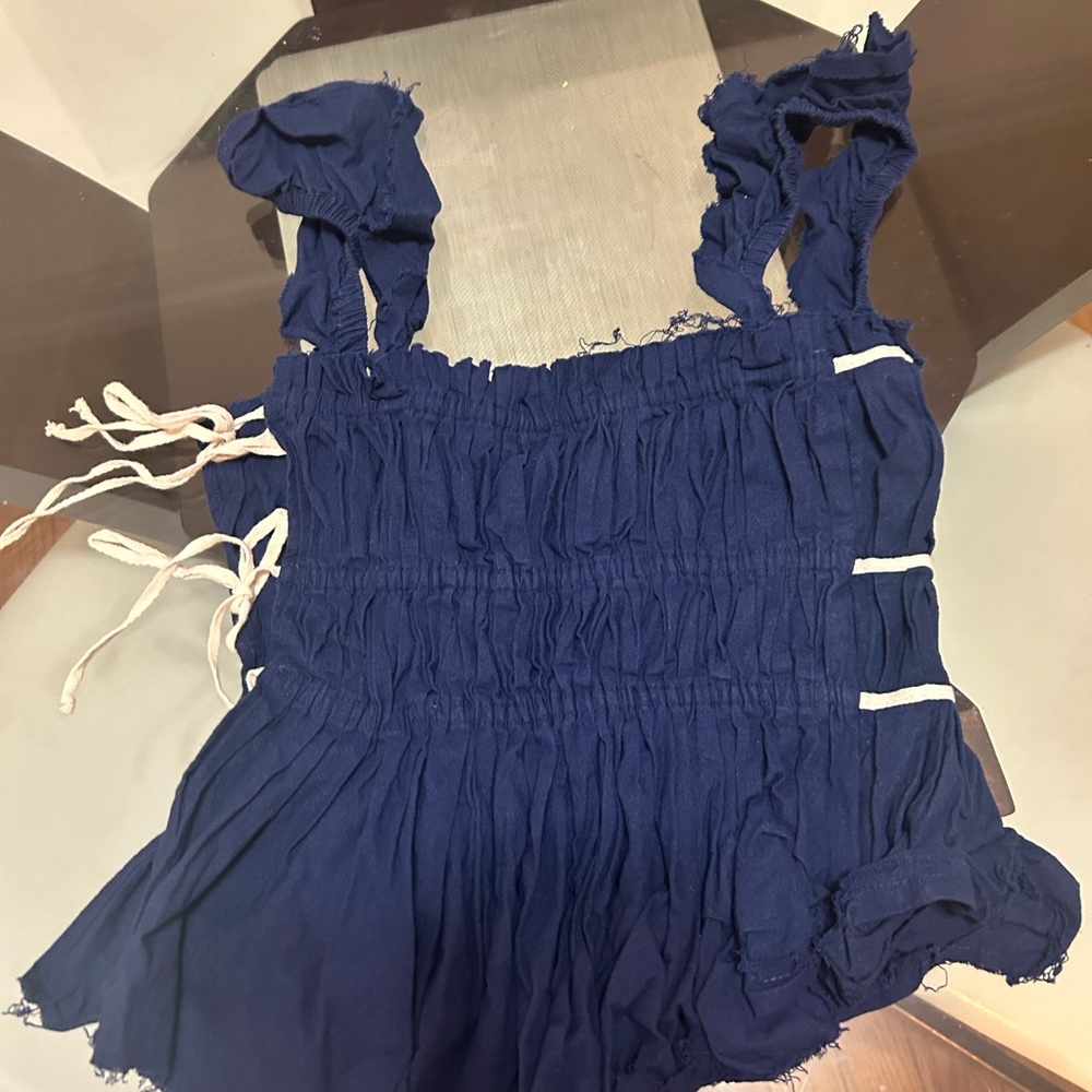 Free People Navy Blue Ruffled Top - Picture 5 of 5